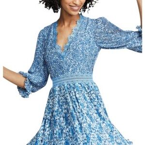 Blue Floral Dress with Lace Trim